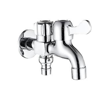 Imagem de LIDON Máquina de lavar torneira de mistura de água fria bico duplo latão torneira de pia de lavanderia adaptador de torneira de máquina de lavar adaptador de torneira de saída dupla cozinha banheiro, cromo B (cor: cromado D)