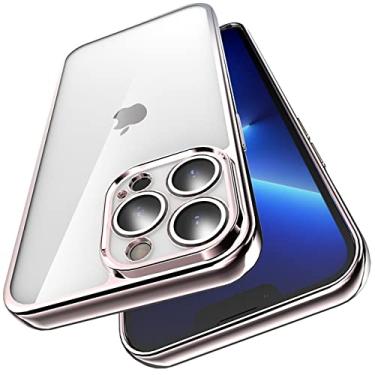 Imagem de Capa de revestimento de acrílico de luxo para iphone 13 pro max transparente capa de galvanização de tpu rígido para iphone 13pro max, rosa, para iphone 13 pro
