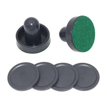 Imagem de lahomia 2 empurradores de plástico de hóquei a ar e 4 peças de substituição de discos para mesas de jogos, acessórios de equipamento de goleiro – Preto