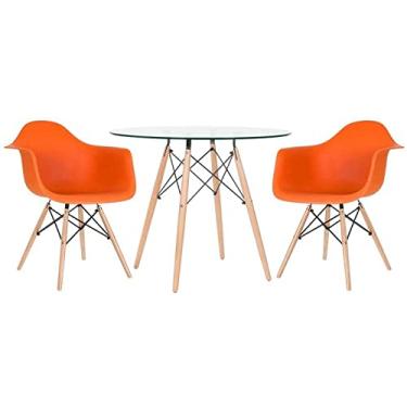 Imagem de Loft7, Mesa redonda Eames com tampo de vidro 90 cm + 2 cadeiras Eiffel DAW Laranja