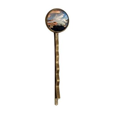 Imagem de City Dusk Clouds Orange Sky Retro Metal Hair Bobby Pin Headwear