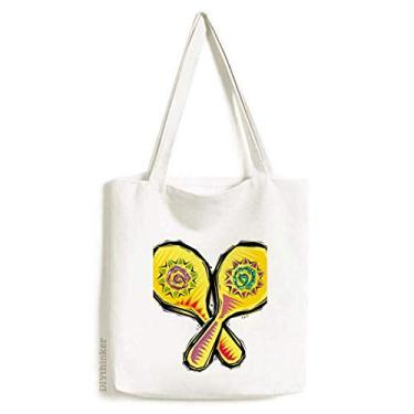 Imagem de Bolsa de lona com ilustração de elementos culturais do México com raquete amarela