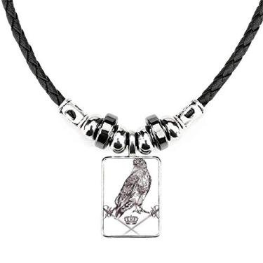 Imagem de DIYthinker Colar de águia espada coroa animal estilo barroco joia pingente de corda de couro torque