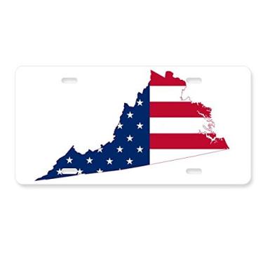 Imagem de DIYthinker Virginia USA Mapa Estrelas Listras Bandeira Forma Placa de Carro Decoração Aço Inoxidável