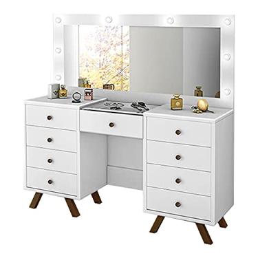Imagem de Penteadeira Decorativa 8 Gavetas Porta Joias com Tampo de Vidro Finn Branco - Gran Belo