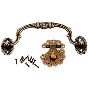 Imagem de 1 pc antique bronze jóias caixa de madeira trinco hasp e vintage caixa de presente armário puxar lidar com acessórios de móveis retro hardware YYDFPIIA