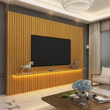 Imagem de Painel Ripado para TV até 85 Polegadas 1 Prateleira com LED Nobre Clean Marromle