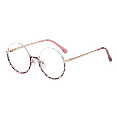Imagem de Armações de óculos de leopardo coloridas redondas sem aro femininas transparentes leves armação de metal masculina, 6, tamanho único