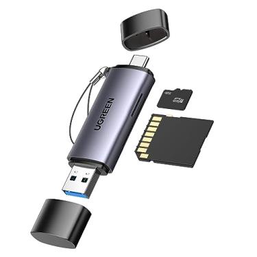Imagem de Leitor de cartão SD USB Tipo C Adaptador de cartão de memória USB 3.0 OTG portátil 2 slots para TF, SD, Micro SD, SDXC, SDHC, MMC, RS-MMC, Micro SDXC, Micro SDHC, UHS-I para Mac, Windows, Linux, PC, Computador portátil