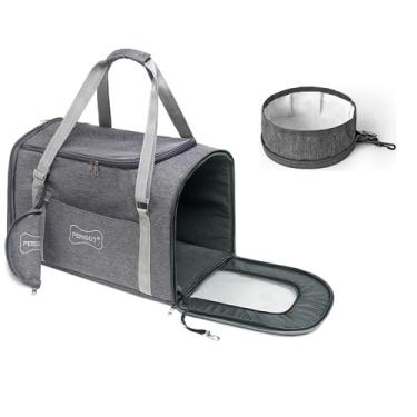 Imagem de Bolsa de Transporte Pet 30cm x 27cm x 46cm e Bebedouro Portatil para Viagem Cabine de Avião Carro para Cães e Gatos Perigot