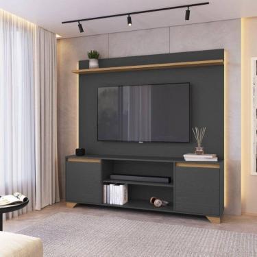 Imagem de Conjunto Sala de Estar Rack 2 Portas com Painel para Tv até 50 Polegadas Benevello Grafite/Siena