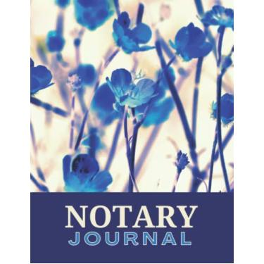 Imagem de Notary Journal: 8.5x11 Large Notarial Logbook / With 200 Numbered Pages - Two Records Logs Per Page / 400 Records / Modern Royal Blue Floral Art on Cream / Ledger Book Gift For Signing Agents
