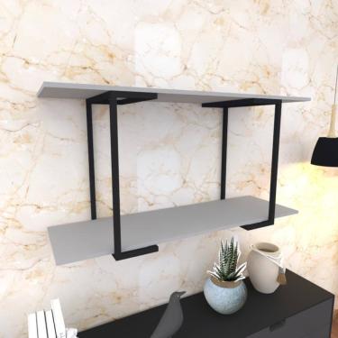 Imagem de Prateleira Industrial Suspensa Estante Parede Nicho Cinza Cozinha Escritorio Sala Quarto Infantil