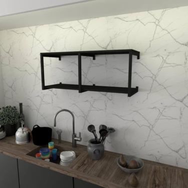 Imagem de Prateleira Industrial Suspensa Estante Parede Nicho Preto Cozinha Escritorio Sala Quarto Infantil