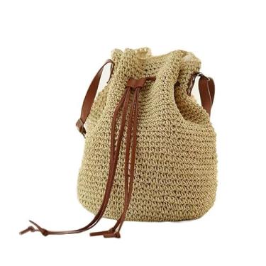Imagem de JIAWEIIY Mochila de palha bolsa de ombro casual Hobo bolsa de tecido mochila de praia alça superior mochila de praia de verão para mulheres (A)