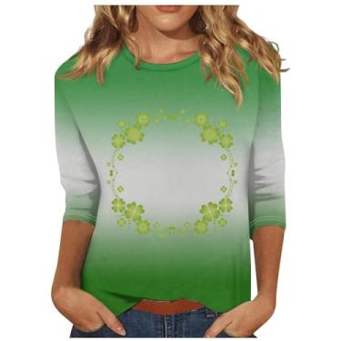 Imagem de Camisetas femininas para o Dia de São Patrício manga 3/4 feminina tops verde trevo moletom cruise roupas para mulheres 2024, Tops verdes com comprimento até o cotovelo, 5G