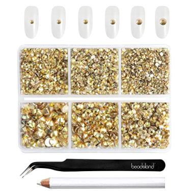 Imagem de Beadsland 4300pcs Flatback Rhinestones,Gold Rhinestones Nail Gems Round Crystal Rhinestones for Crafts,Mixed 6 Sizes with Picking Tweezers and Wax Pencil Kit, SS6-SS20,Metal Sunlight