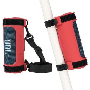 Imagem de TXEsign Capa de silicone compatível com alto-falante JBL Flip 6, capa protetora JBL Flip 6 capa para alto-falante de viagem com alça de ombro e alça de bicicleta para trilhos de carrinho de golfe