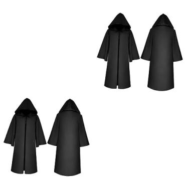 Imagem de PRETYZOOM 2 Unidades capa de halloween de cavaleiro mantos masculinos Roupas para crianças moletons masculinos vestes de mago manto preto Natal jaqueta com chapéu uniforme filho