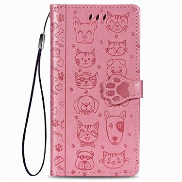 Imagem de Rnrieyta Miagon Capa carteira de couro PU para Samsung Galaxy A55 5G, design animal de gato e cachorro, capa com função de suporte flip com slots de cartão, fivela magnética e cordão, rosa