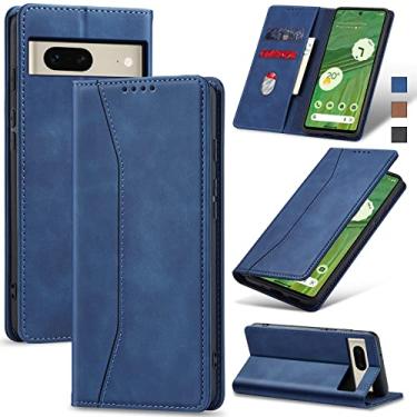 Imagem de Jasonyu Flip Carteira Capa para Google Pixel 7 5G,Capinha Folio Magnética de Couro com Suporte para Cartão,Suporte para Chute - Protetora Durável de TPU à Prova de Choque para Telefone,Azul