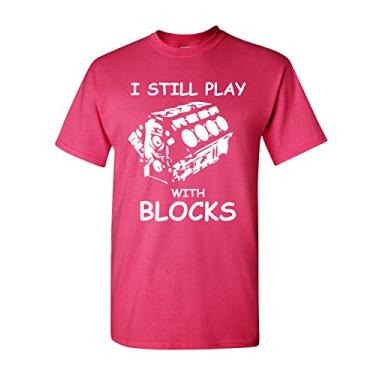 Imagem de Camiseta divertida I Still Play with Blocks Mecânico de carro, Rosa, XXG
