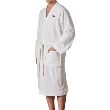 Imagem de Lacoste Roupão de banho clássico 100% algodão piquê para homens e mulheres, tamanho único, branco