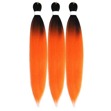 Imagem de Extensões de cabelo trançado laranja Ombre trançado de crochê pré-esticado trançado Kanekalon 61 cm, pacote com 3