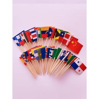 Imagem de CANTENDO 100 peças diferentes de bandeiras de palito de 50 países, mini topos de cupcake de palito de país, decoração de festa, bandeiras de bolo de bar de comida de celebração e coquetel