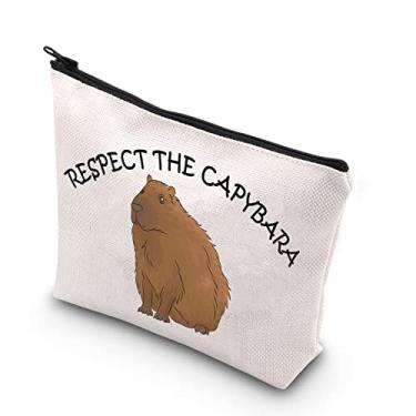 Imagem de BDPWSS Bolsa de maquiagem capivara, presente para amantes de capivara, respeito a capivara para amantes da vida selvagem, presente para amantes de animais roedores gigantes, Respeite a capivara, À