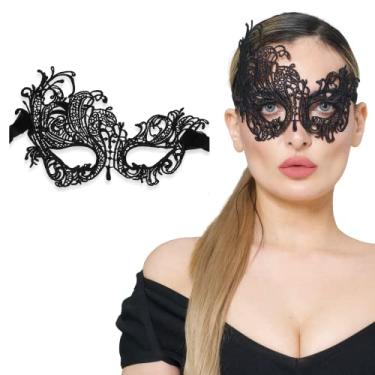 Imagem de Máscara de baile de máscaras feminina de renda para baile de máscaras, baile, festa veneziana, carnaval, dia das bruxas, Cisne preto, tamanho nico