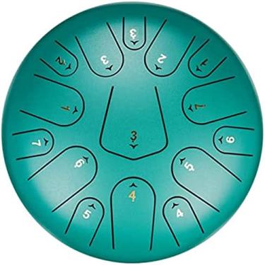 Imagem de Tambor de língua de aço de 12 polegadas, 15 notas, instrumento de percussão c-key com bolsa de viagem e baquetas, livro de tutorial, tambor de handpan para prática de meditação, verde, 12 po