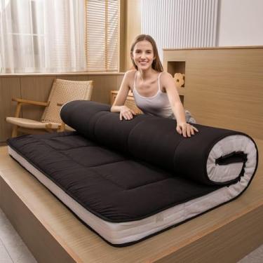 Imagem de MAXYOYO Colchão Futon, colchão de chão japonês acolchoado 81 x 190 cm Topo de colchão de cama acolchoado, almofada de dormir dobrável grossa respirável espreguiçadeira cama de hóspedes para sofá de acampamento, preto, tamanho de berço