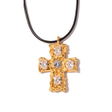 Imagem de PINKFAITH Colar com pingente de cruz de Jesus para mulheres, meninas, religião, fé, zircônia cúbica, banhado a ouro 18K, amizade, irmã, mãe, filha, joias minimalistas, delicadas, presentes BFF, Metal,