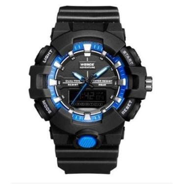 Imagem de Relógio masculino esportivo weide digital e analógico preto azul wa3j8006 multifunção-Masculino