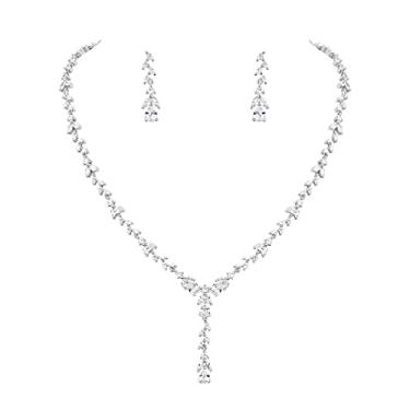 Imagem de MEEDOZ Conjunto de joias de casamento CZ para mulheres, colar banhado a ouro branco, conjunto de brincos com pingente de lágrima marquesa de zircônia cúbica para festa de casamento, Pedra preciosa, Zircônia cúbica