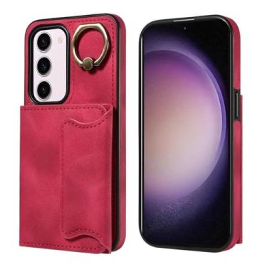 Imagem de Capa para samsung s24 carteira magnética anti-queda anel capa de couro, vermelho, para samsung s24 case