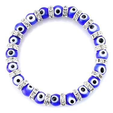Imagem de Pulseira de vidro turca com olhos do mal Murano da JewelrieShop para mulheres (vermelho, preto, azul e olhos do mal) Azul