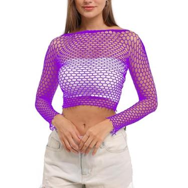 Imagem de LEMON GIRL Camiseta feminina arrastão cropped lingerie Babydoll EUA 2-18, Roxo, Tamanho �nico