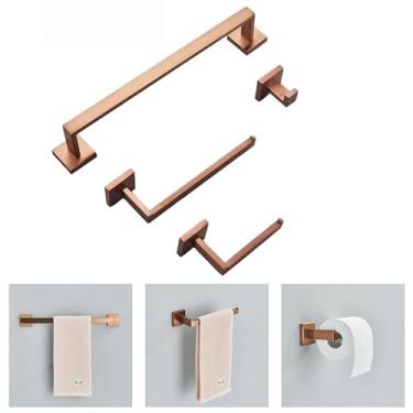 Imagem de Kit 4 Acessórios Para Lavabo Banheiro Aço Inox Porta Toalhas Rose Gold