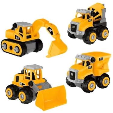 Imagem de Kit 4 Carrinhos Brinquedo Didático de Montar Trator Caminhão Tratores Monta e Desmonta