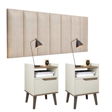 Imagem de Conjunto Cabeceira Cama Casal 1,40 m Com 2 Criados-Mudos Quarto, Gabriela, Off/Freijó