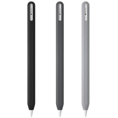 Imagem de AKSHFETH Capa de silicone para Apple Pencil USB-C capa ultrafina para Apple Pencil USB C Acessórios Soft Ipad Apple Pencil Grip Capa de silicone (preto + cinza escuro + cinza)
