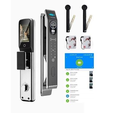 Imagem de TeiyDri Fechadura inteligente com câmera WiFi Fechadura digital Fechadura inteligente da porta da frente sem chave Fechadura de porta de entrada WiFi Smart NFC Bloqueio biométrico comercial sem chave
