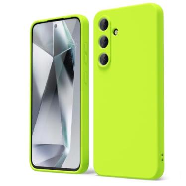 Imagem de oakxco Capa para celular Samsung Galaxy S24 FE de silicone líquido, cor sólida brilhante neon, fina e macia gel de borracha fosca TPU simples para mulheres meninas fofas, verde neon limão