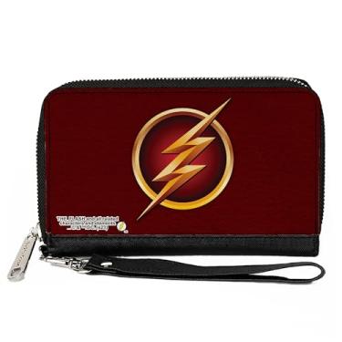 Imagem de Carteira DC Comics, zíper ao redor, logotipo The Flash 5 bordô/dourado, couro vegano, 7.5"x4.5", Casual