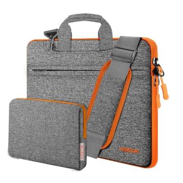 Imagem de Bolsa de ombro fina para laptop de 13 a 14 polegadas com capa pequena compatível com MacBook Pro de 14 polegadas, Mac Air/Pro de 13 polegadas, XPS 13/14 e mais, Cinza escuro-laranja, 13"-14"