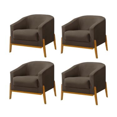 Imagem de Kit 4 Poltronas Living Base em Madeira Maciça Flórida Veludo Marrom