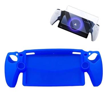 Imagem de Case Capa Skin Silicone Antiderrapante + Película Vidro Temperado Dureza 9H Compatível com Ps Portal (Azul)