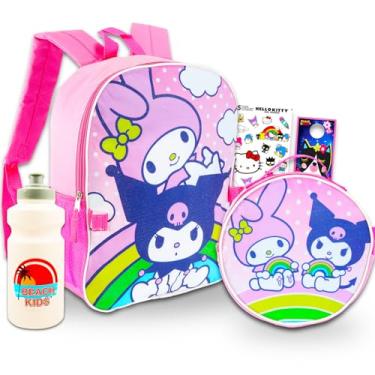 Imagem de Hello Kitty - Conjunto de Mochila e Lancheira My Melody & Kuromi para Meninas - Pacote com Mochila My Melody & Kuromi de 40,6 cm, Lancheira, Garrafa de Água, Adesivos